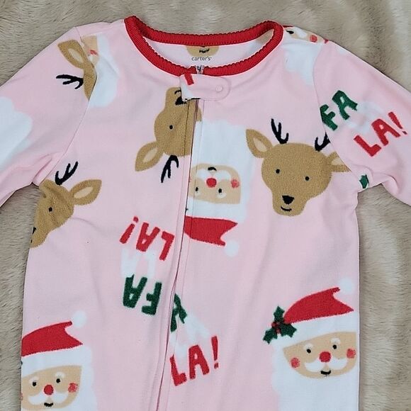 CARTER'S PINK SANTA FLEECE FOOTIE,  SIZE 3T - NEW - Picture 2 of 6